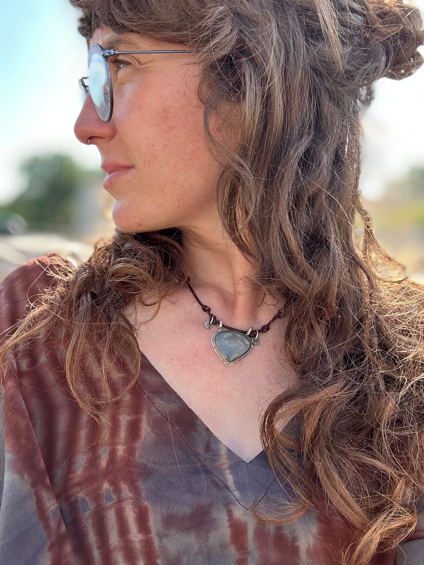 Silver Sheen Obsidian Charm Necklace