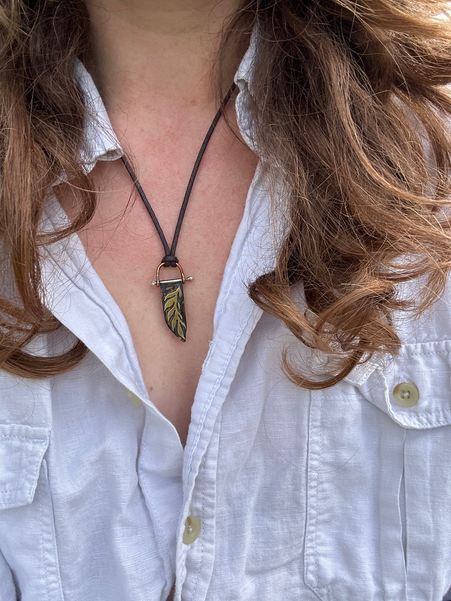 Mixed Metal Kinetic Leaf Pendant