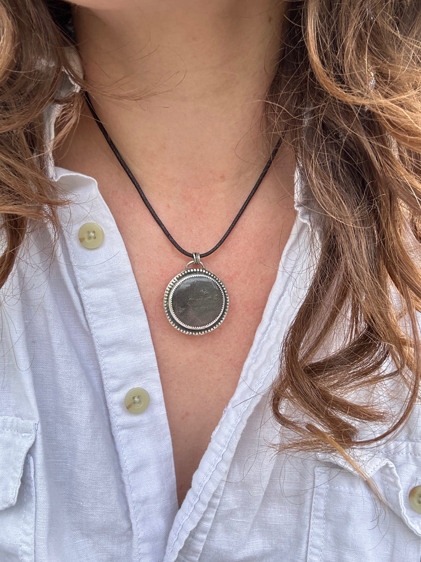 Silver Sheen Obsidian Mixed Metal Necklace