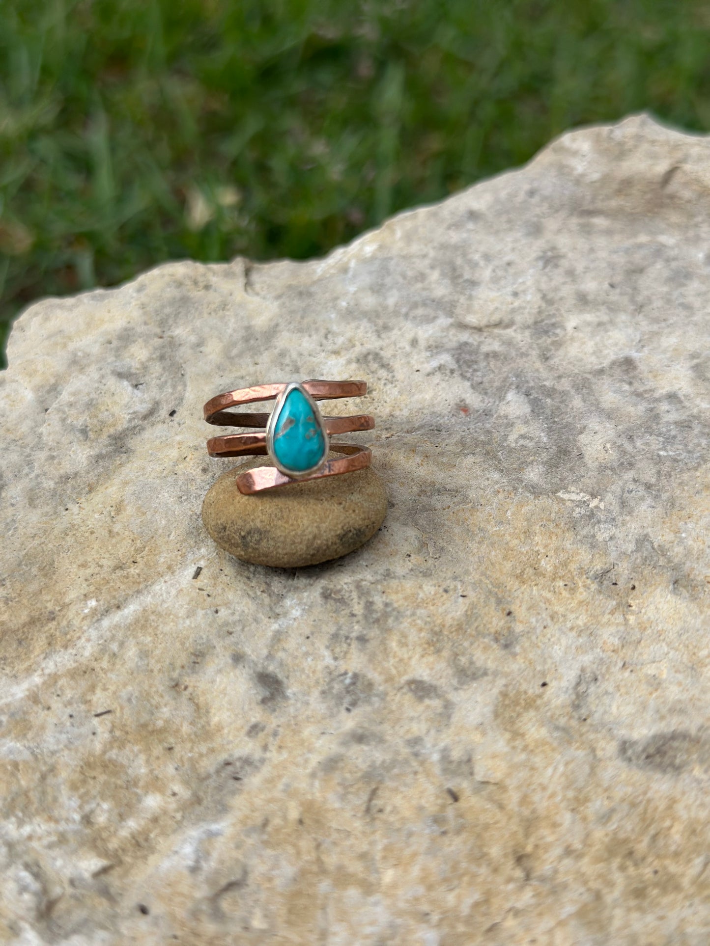 Teardrop Turquoise Adjustable Mixed Metal Ring