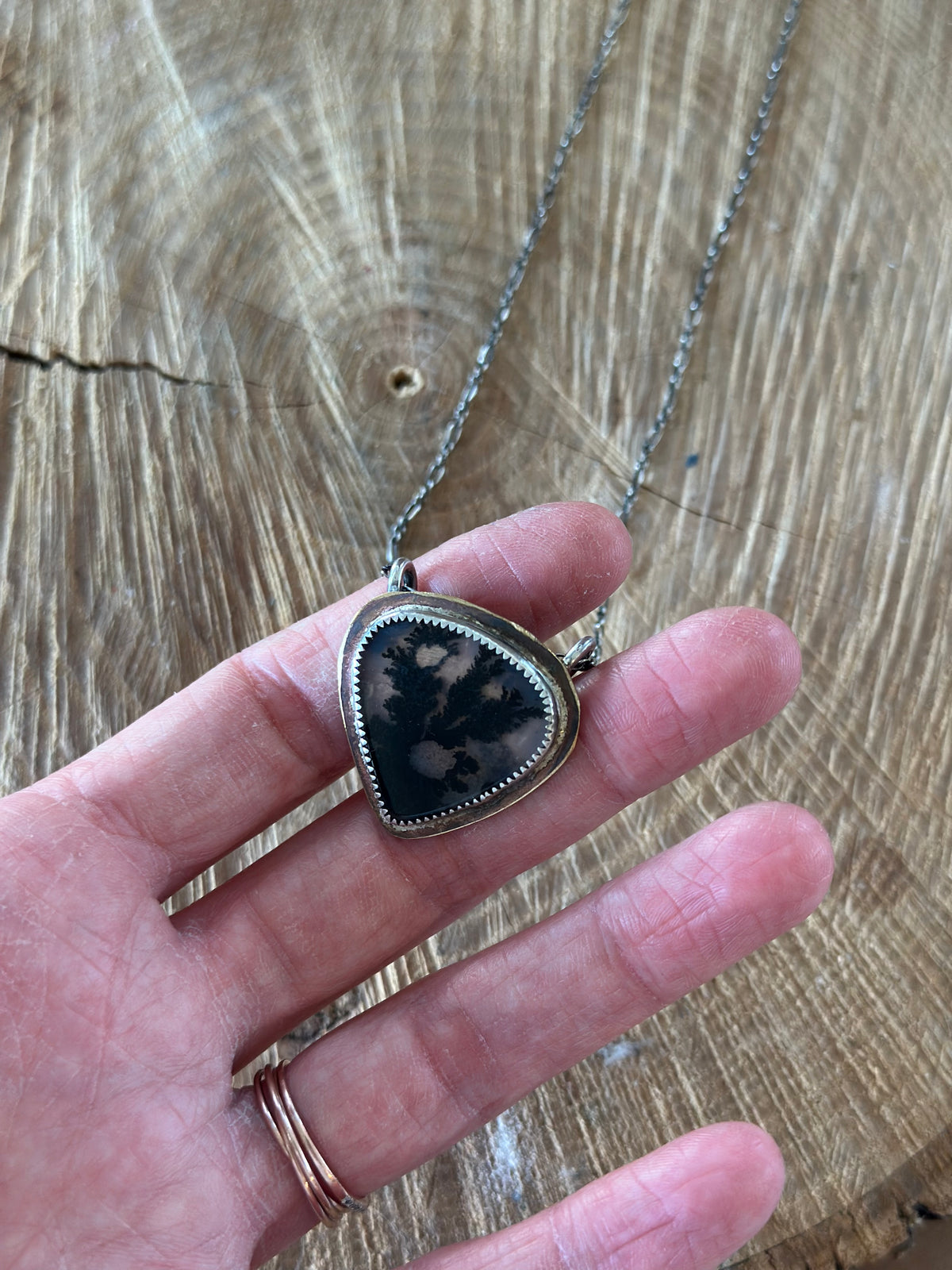 Dendritic Agate Mixed Metal Necklace