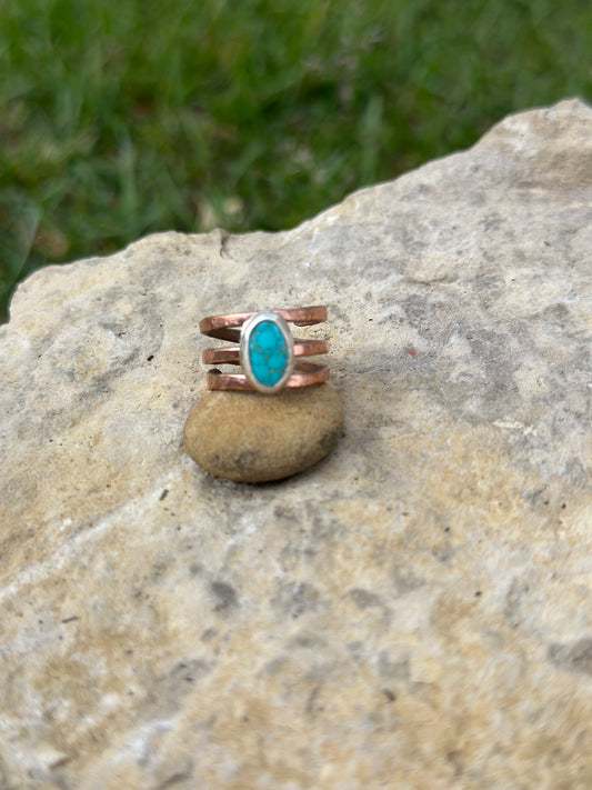 Turquoise Adjustable Mixed Metal Ring
