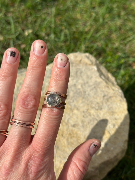 Rutilated Quartz Adjustable Mixed Metal Ring