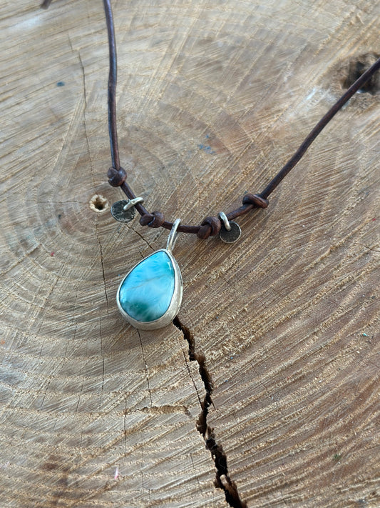 Larimar and Sterling Charm Necklace
