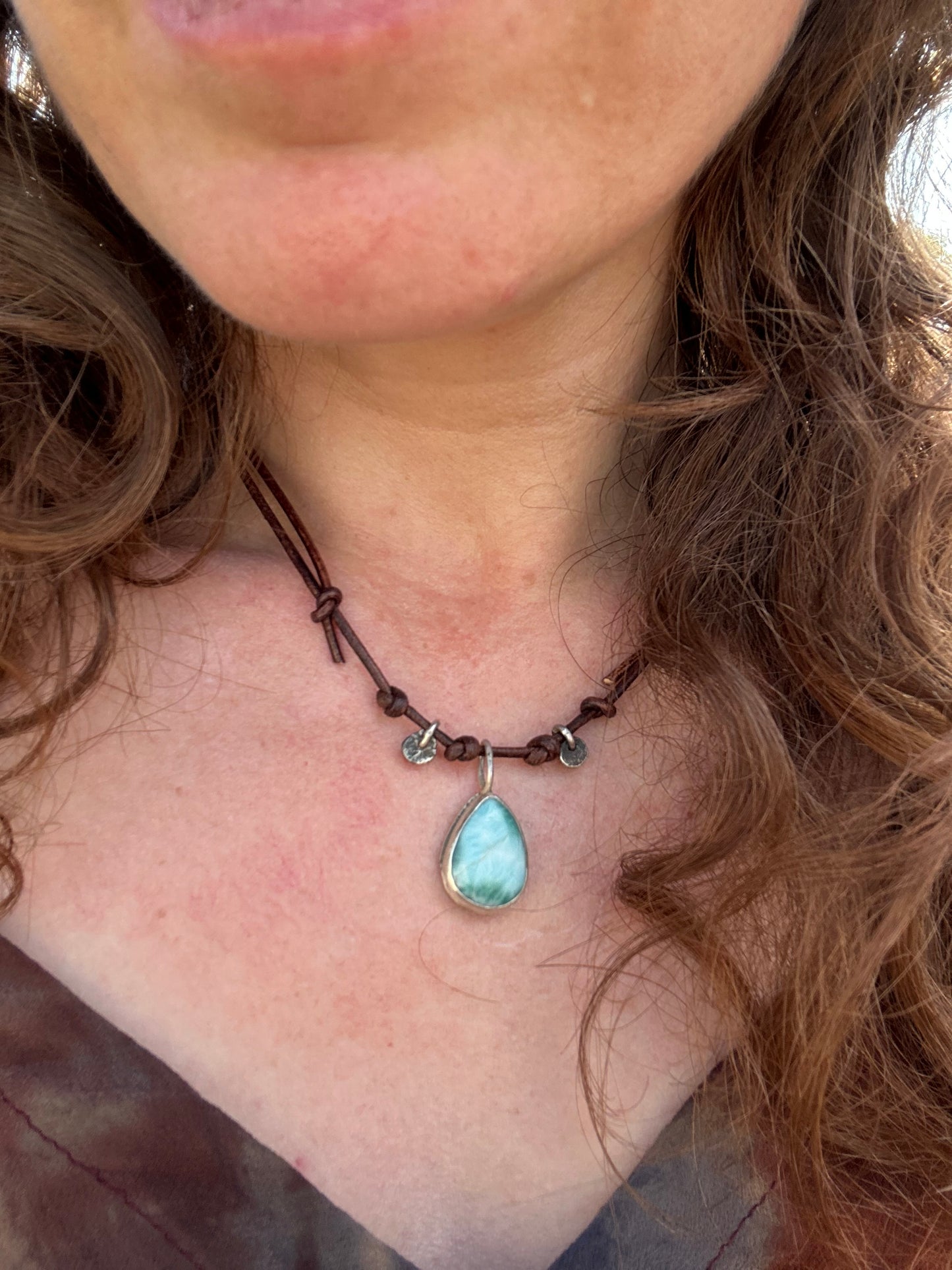 Larimar and Sterling Charm Necklace