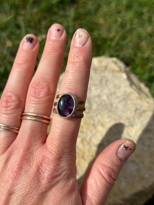 Amethyst Mixed Metal Adjustable Ring