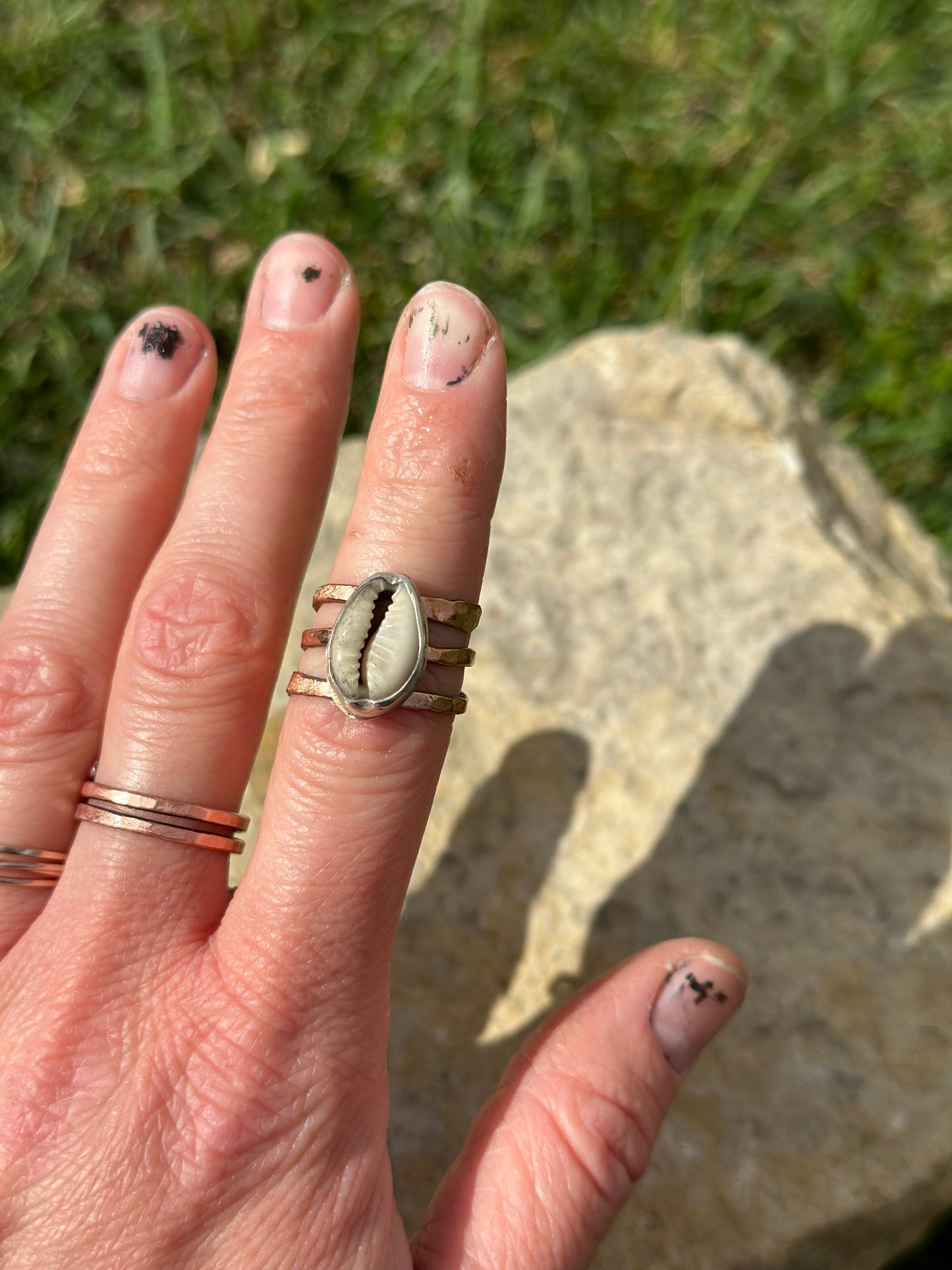Seashell Mixed Metal Adjustable Ring