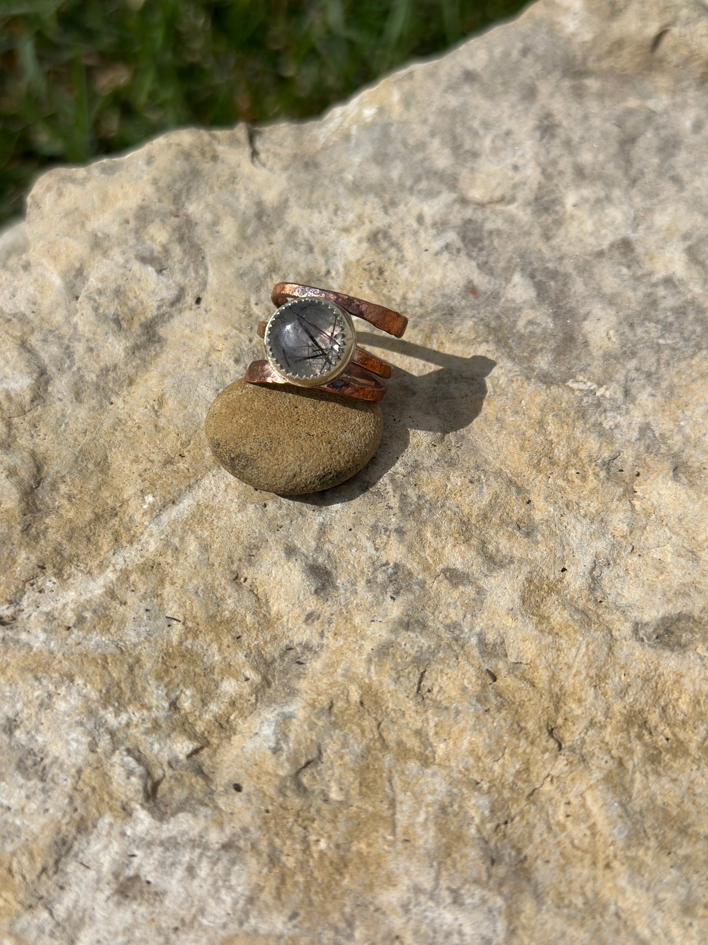 Rutilated Quartz Adjustable Mixed Metal Ring