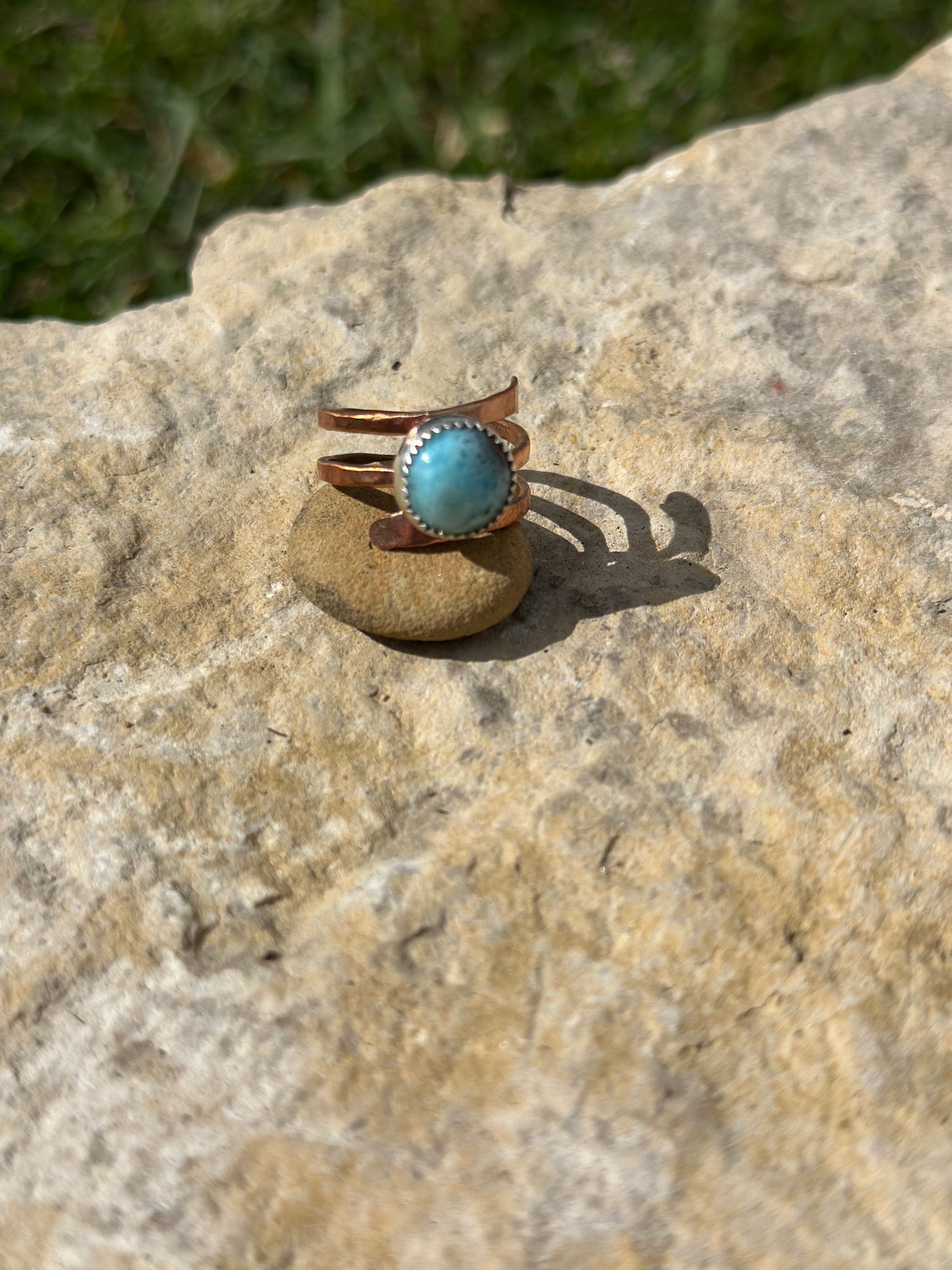 Larimar Mixed Metal Adjustable Ring