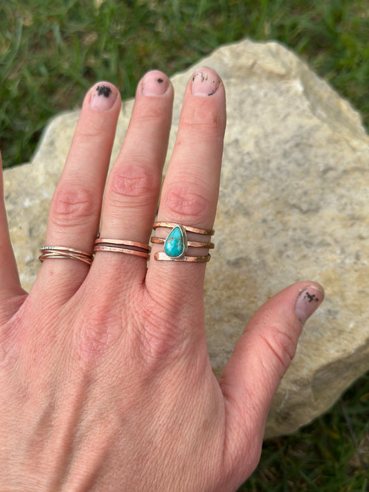 Teardrop Turquoise Adjustable Mixed Metal Ring