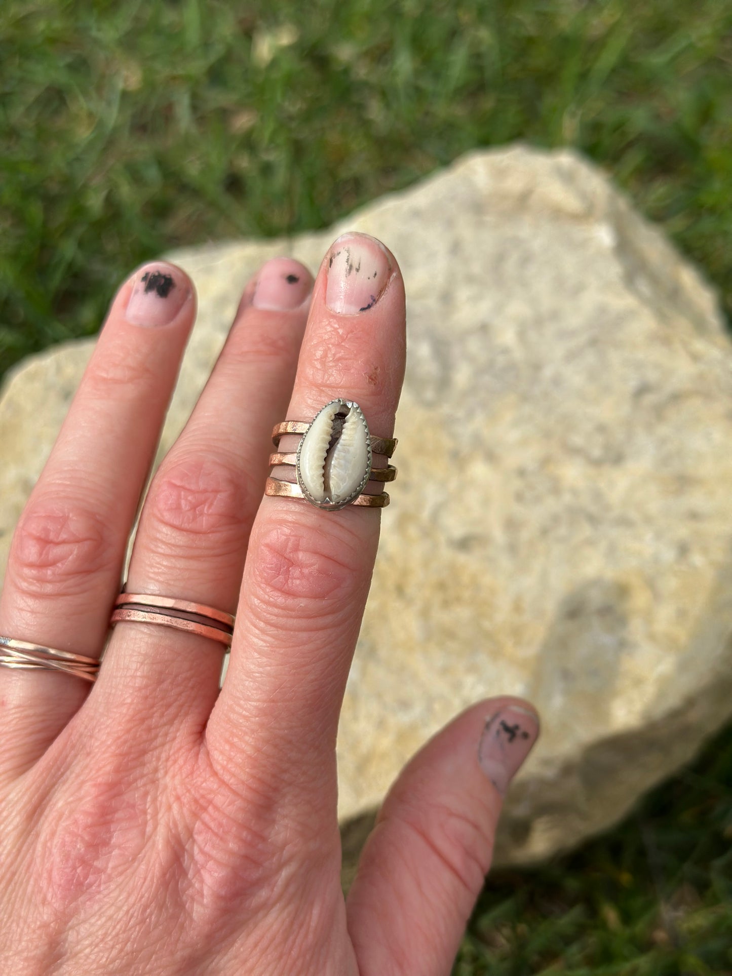 Seashell Mixed Metal Adjustable Ring