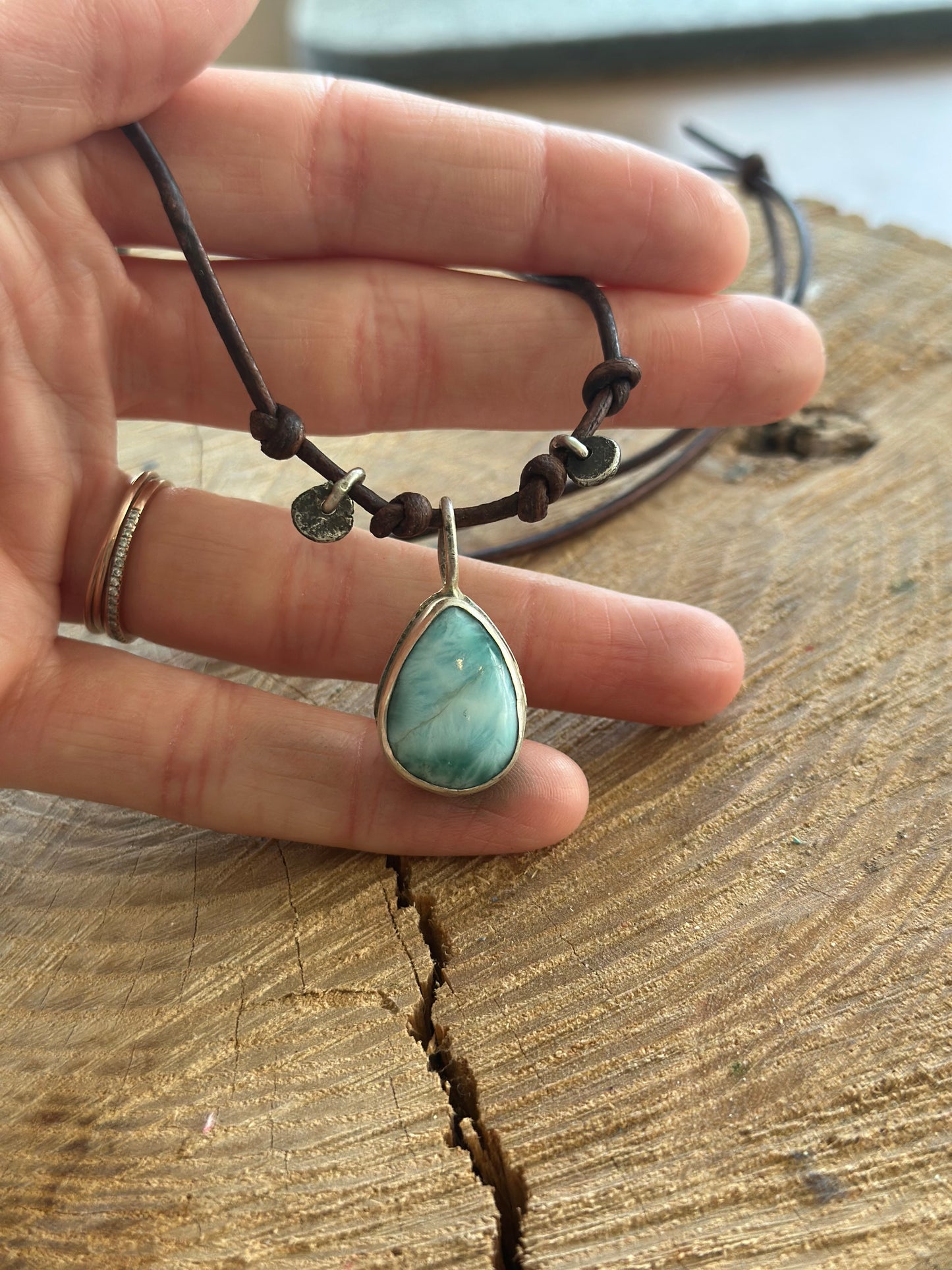 Larimar and Sterling Charm Necklace