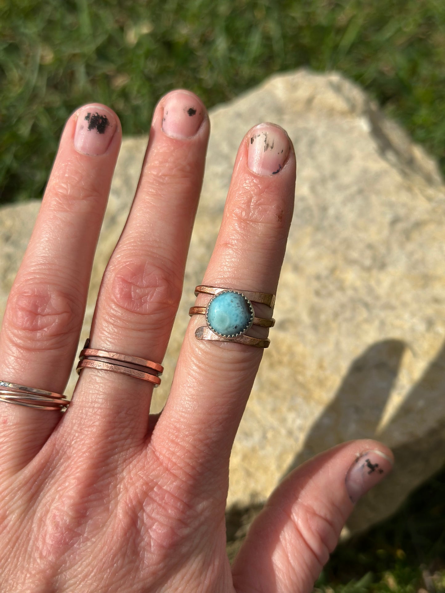 Larimar Mixed Metal Adjustable Ring