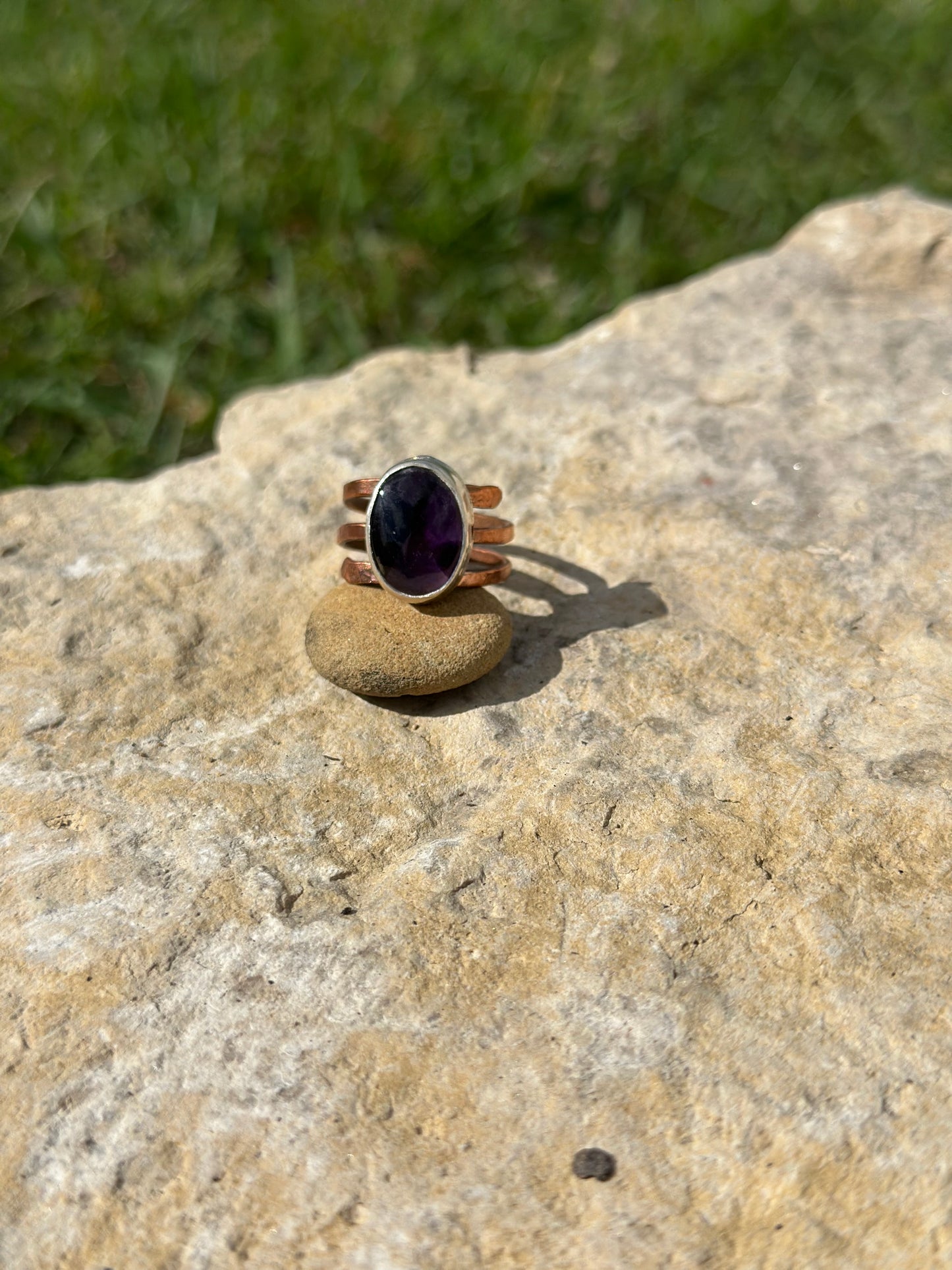 Amethyst Mixed Metal Adjustable Ring