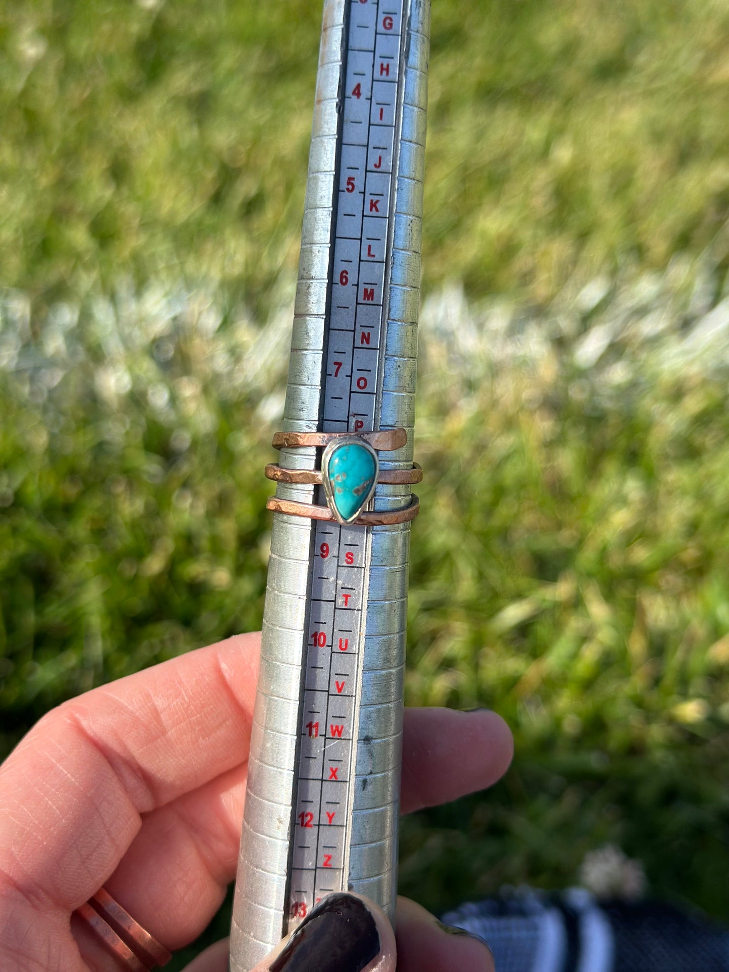 Teardrop Turquoise Adjustable Mixed Metal Ring