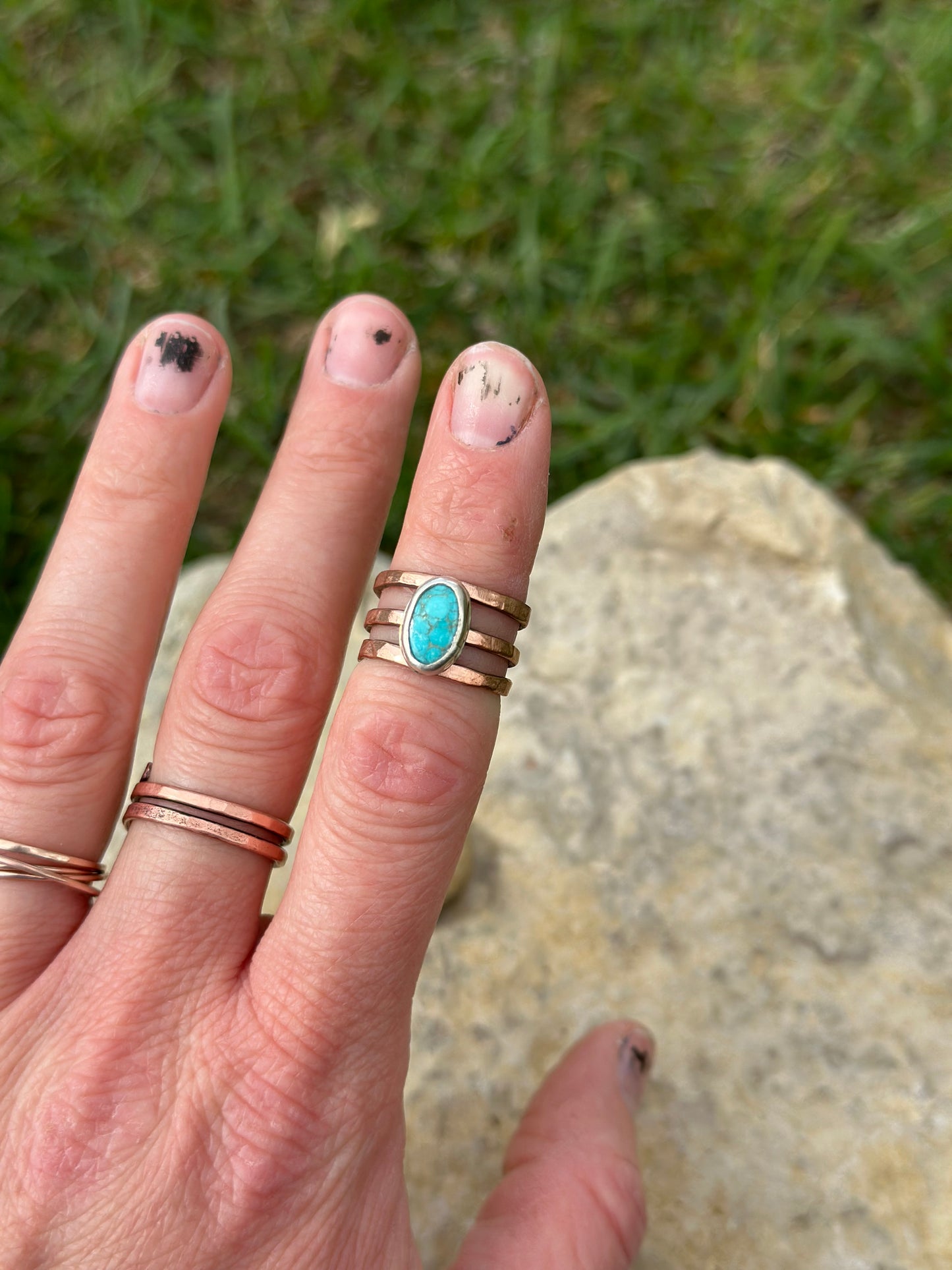 Turquoise Adjustable Mixed Metal Ring