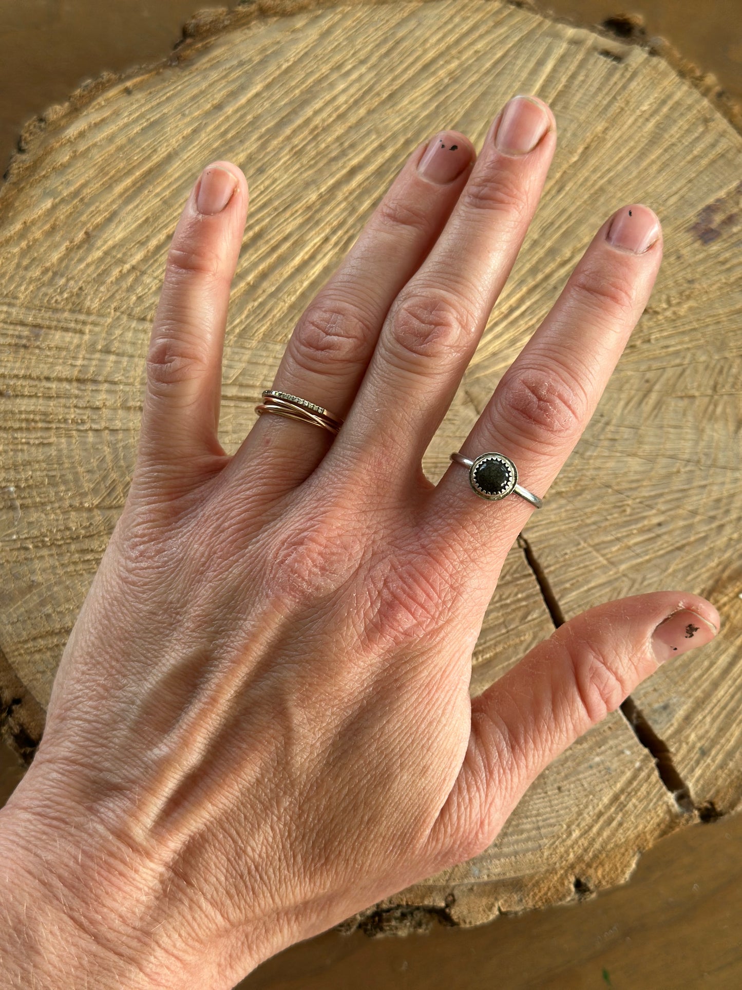 Golden Sheen Obsidian Stacker Ring