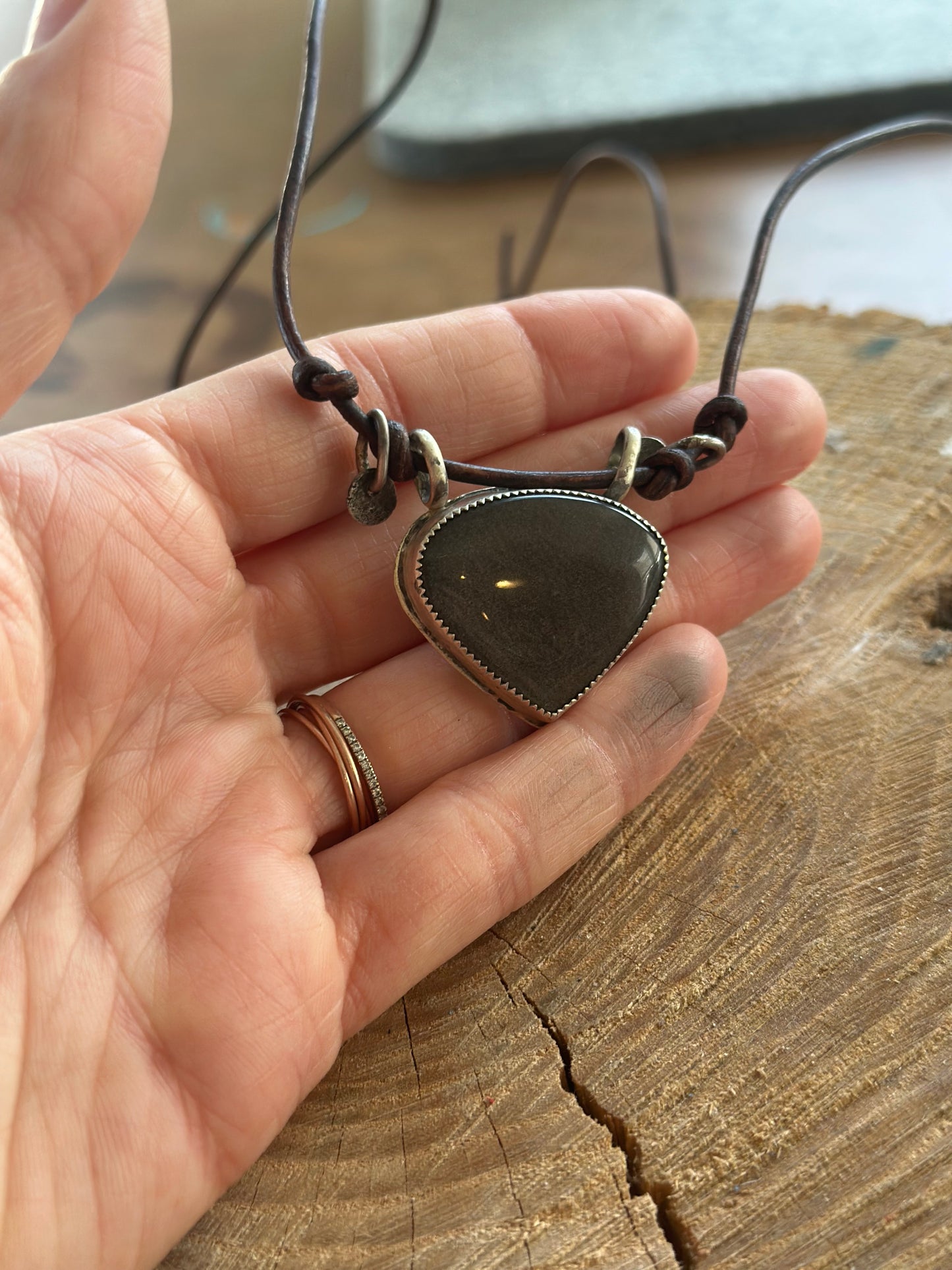 Silver Sheen Obsidian Charm Necklace