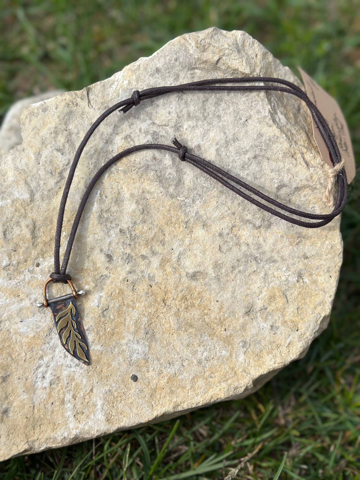 Mixed Metal Kinetic Leaf Pendant