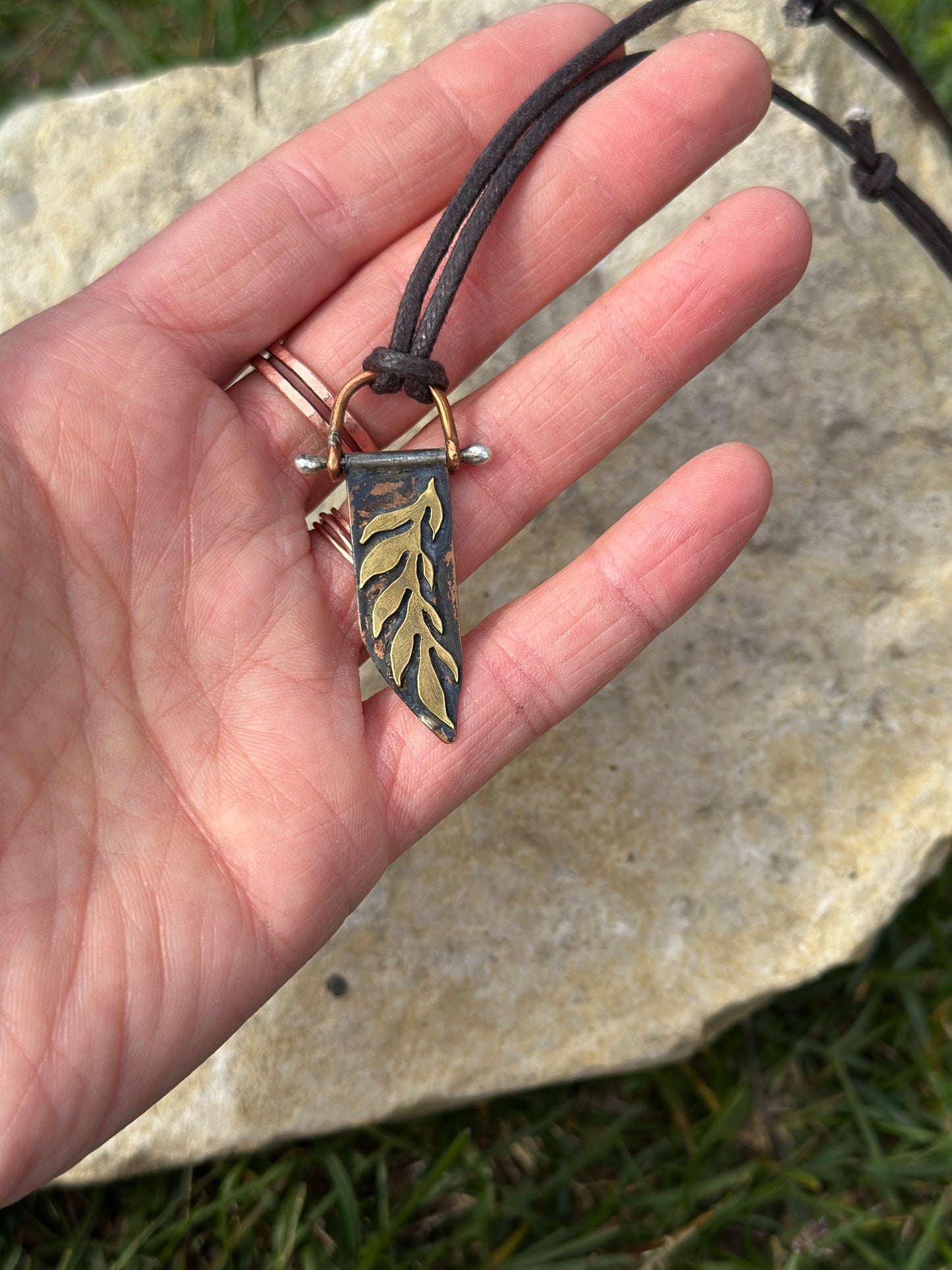 Mixed Metal Kinetic Leaf Pendant