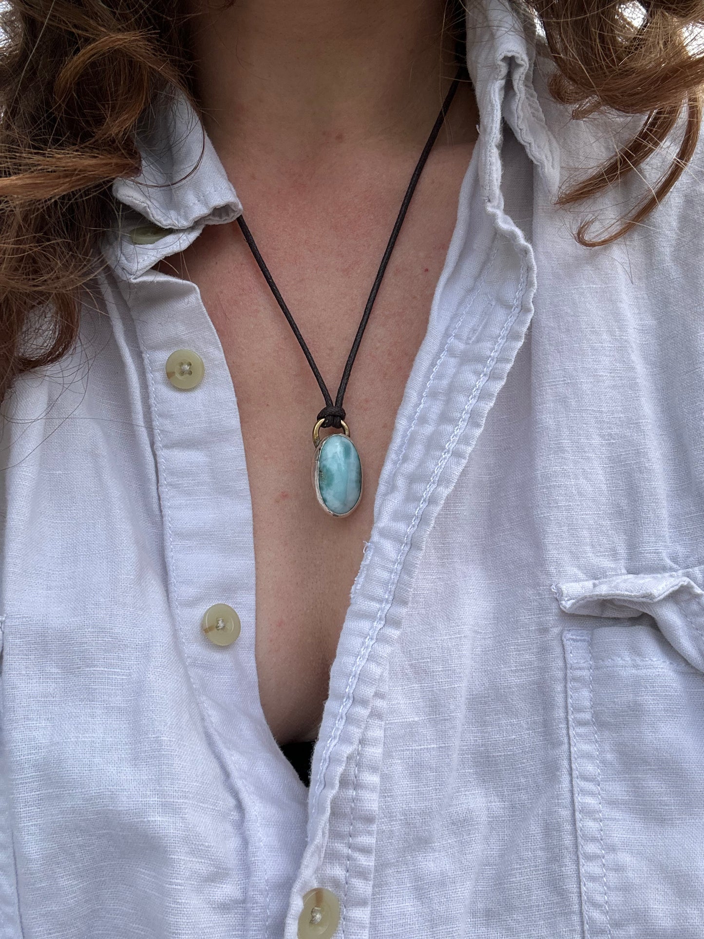 Larimar Mixed Metal Pendant