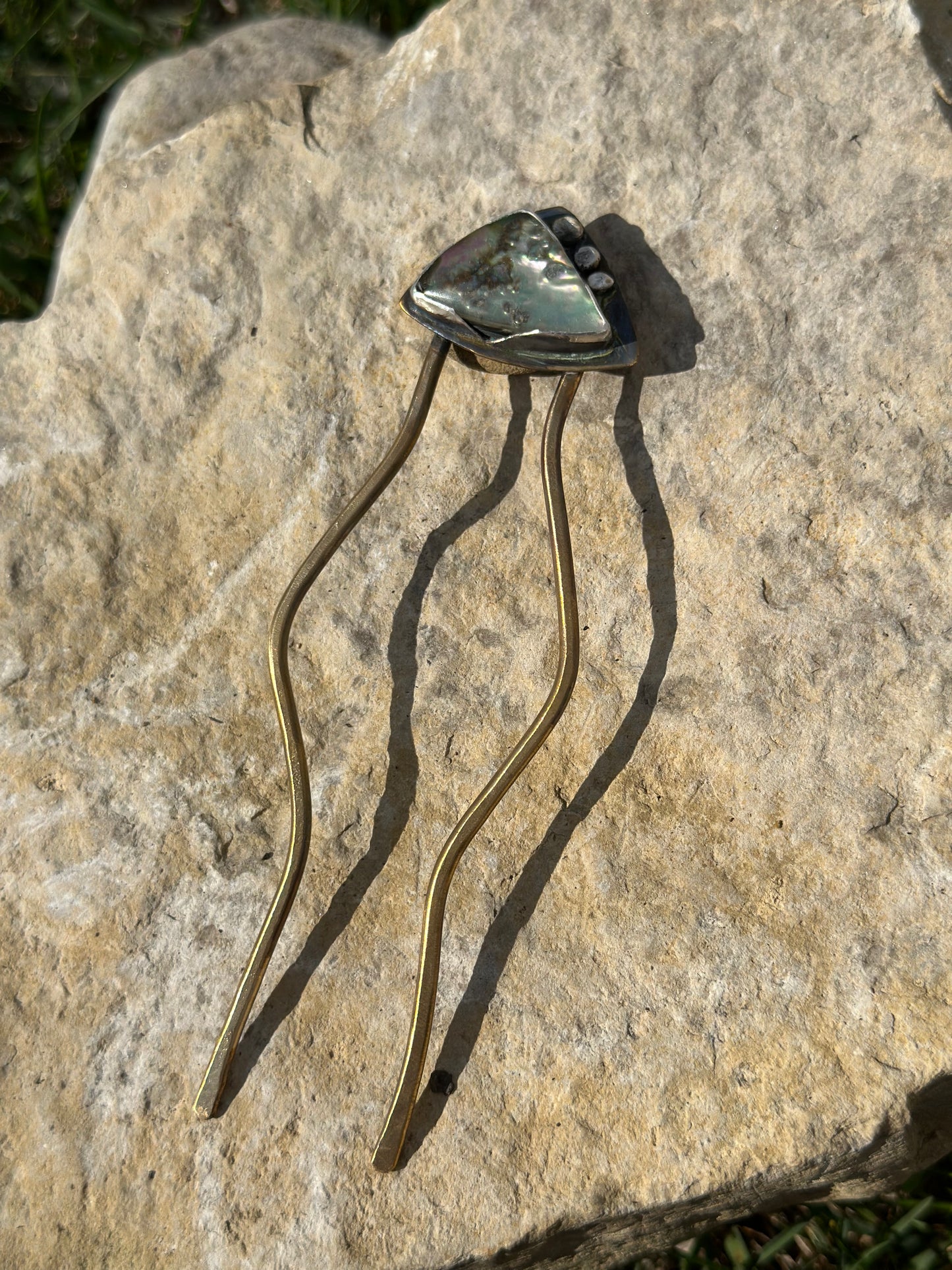 Abalone Mixed Metal Large Hair Pin