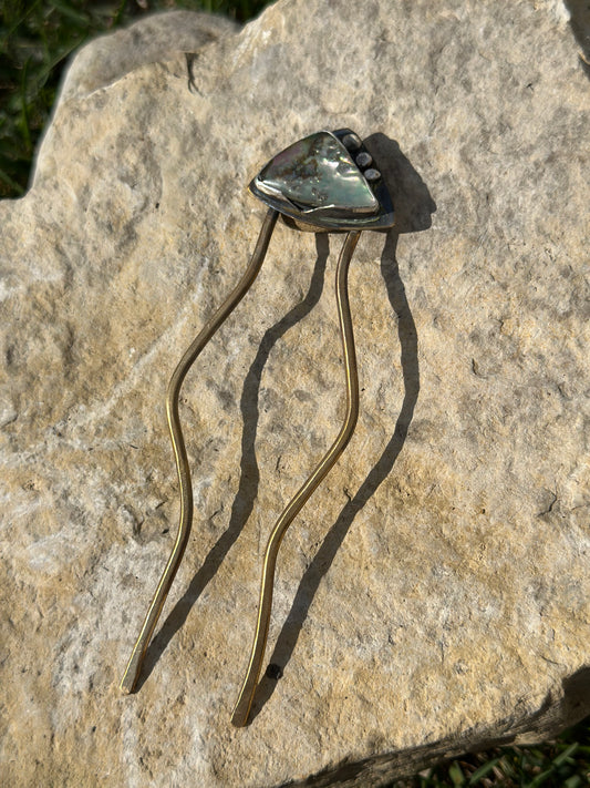 Abalone Mixed Metal Large Hair Pin